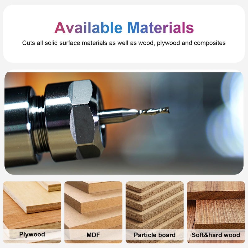 SpeTool Spiral Router Bits with DownCut 1/8 inch Cutting Diameter, 1/4 inch Shank CNC Bits Solid Carbide End Mill for Wood Cut, Carving - Image 5